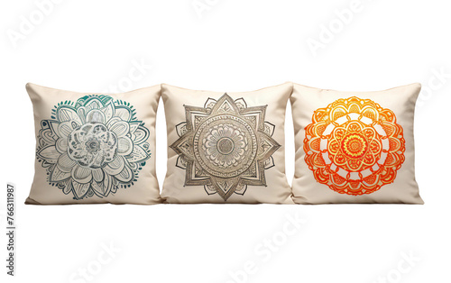 Collection of Throw Pillows with Varied Florals Isolated on Transparent Background PNG.