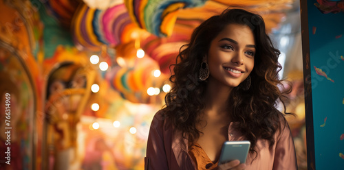 Happy Indian Asian Woman Girl Teen Student Phone