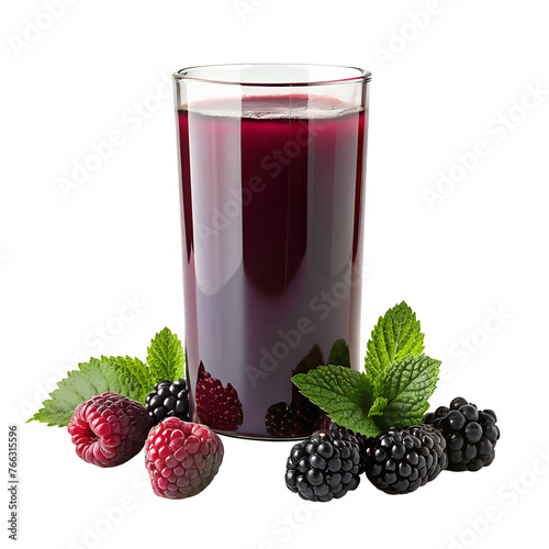 Fresh blackberry juice in isolated white background