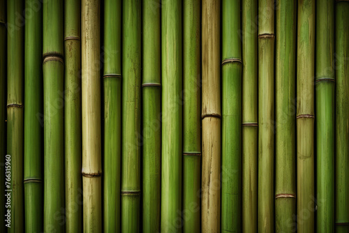 Processed collage of green bamboo fence surface texture. Background for banner  backdrop
