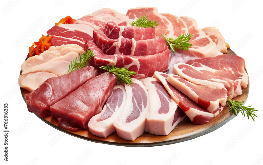A Plateful of Pork Delights Isolated on Transparent Background PNG.
