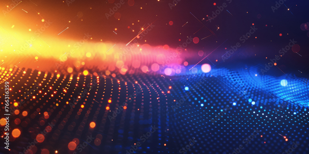 Fototapeta premium 3d gold blue yellow abstract dots representing digital binary data. Concept for big data, deep machine learning, artificial intelligence, business technology background. virtualization, futuristic,