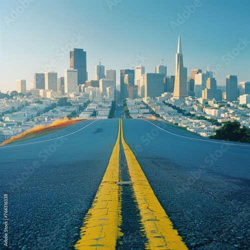 Empty road with cityscape of San Francisco background. Generative AI  photo