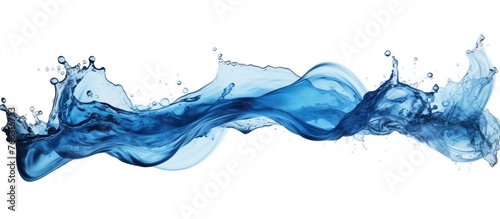 A detailed close-up of a vibrant blue wave of water captured against a plain white background, showcasing the intricate texture and movement of the water