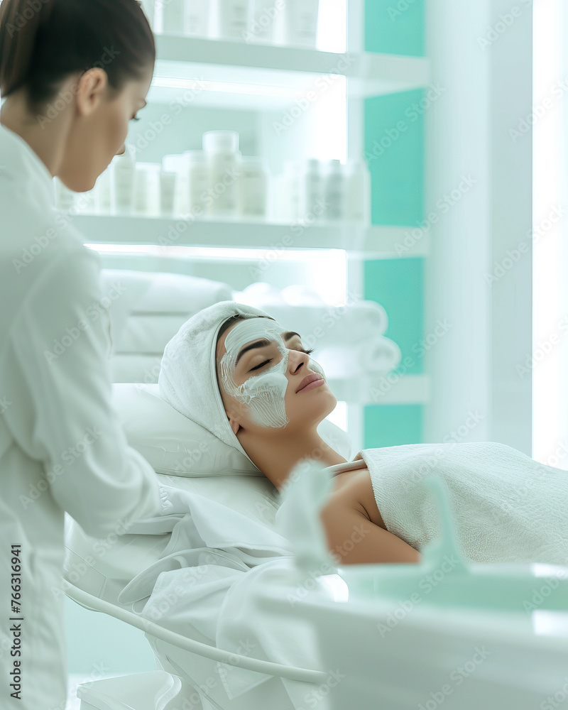 A young, spectacular, woman undergoes treatments at a spa center. A young, spectacular, woman undergoes treatments at a spa center.