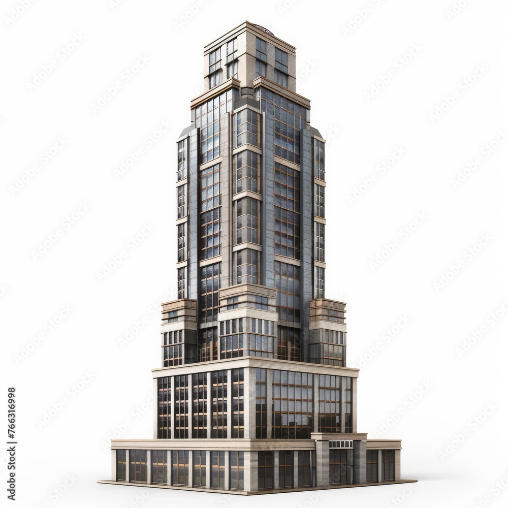 Skyscraper building isolated on white. 3d illustration. Generative AI 