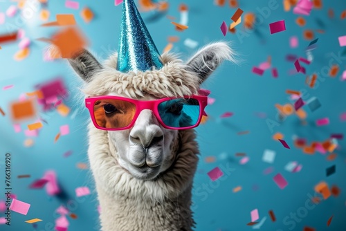 Festive Llama Celebrating in Style at a New Years Eve Carnival Bash