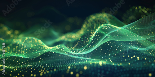 3d green abstract dots representing digital binary data. Concept for big data, deep machine learning, artificial intelligence, business technology background. virtualization, futuristic,