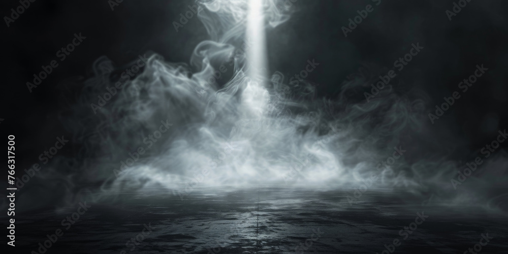 A spotlight shines on the dark background, empty dark blue room background with smoke and floor, Empty stage with blue spotlights, conser, show, party, Presentation concept. banner - obrazy, fototapety, plakaty 