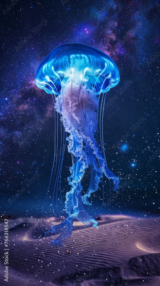 Swimming in the starry sky. A jellyfish glowing like a starry sky, The Milky Way