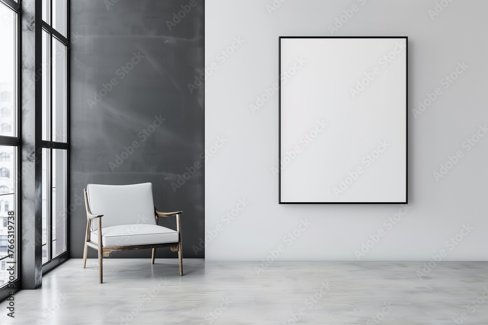 Modern interior with chair and blank frame for mockup. Modern interior with chair and blank frame for mockup.