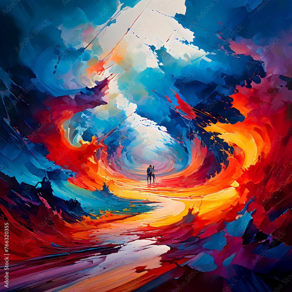 Fototapeta premium Abstract oil painting a mingling of vivid colors
