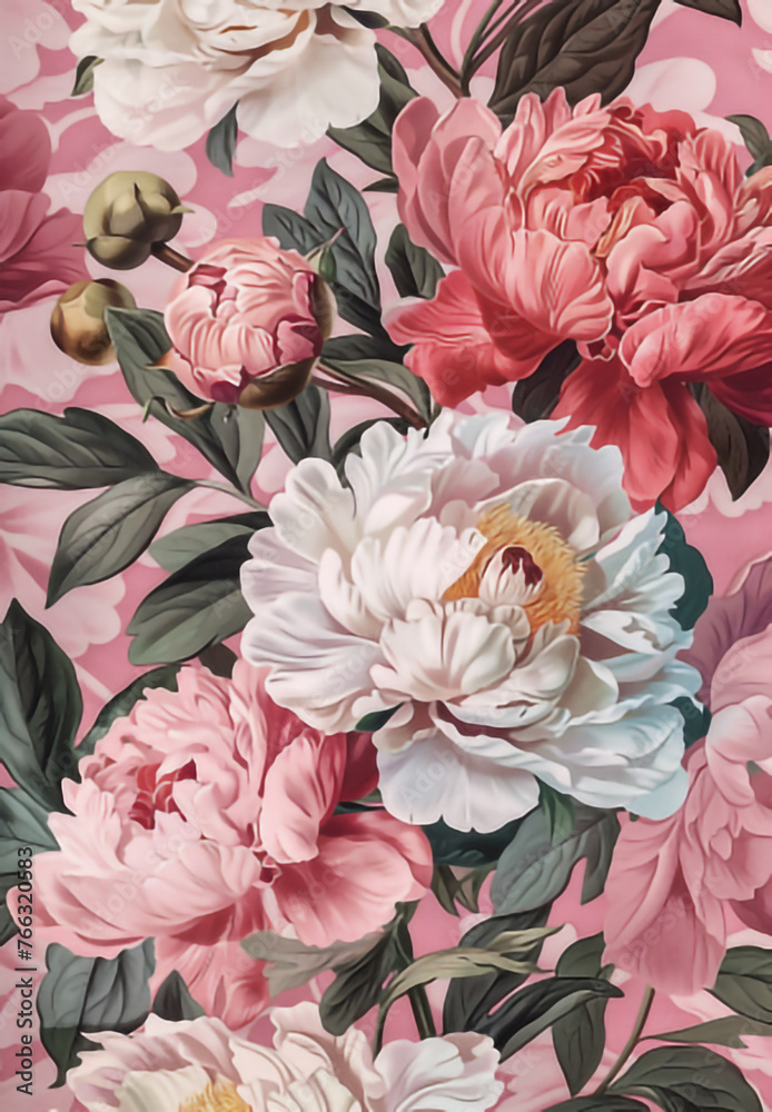 the pattern of large garden peonies