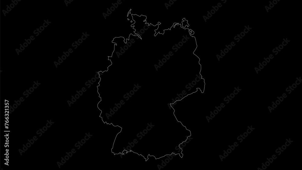Germany map vector illustration. Drawing with a white line on a black background.