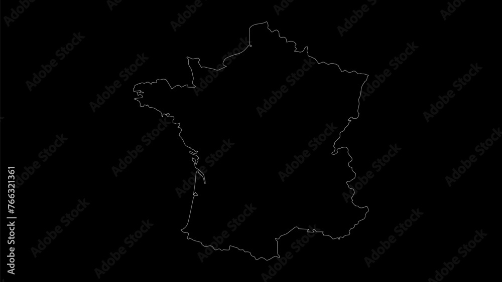 France map vector illustration. Drawing with a white line on a black background. France map vector illustration. Drawing with a white line on a black background.