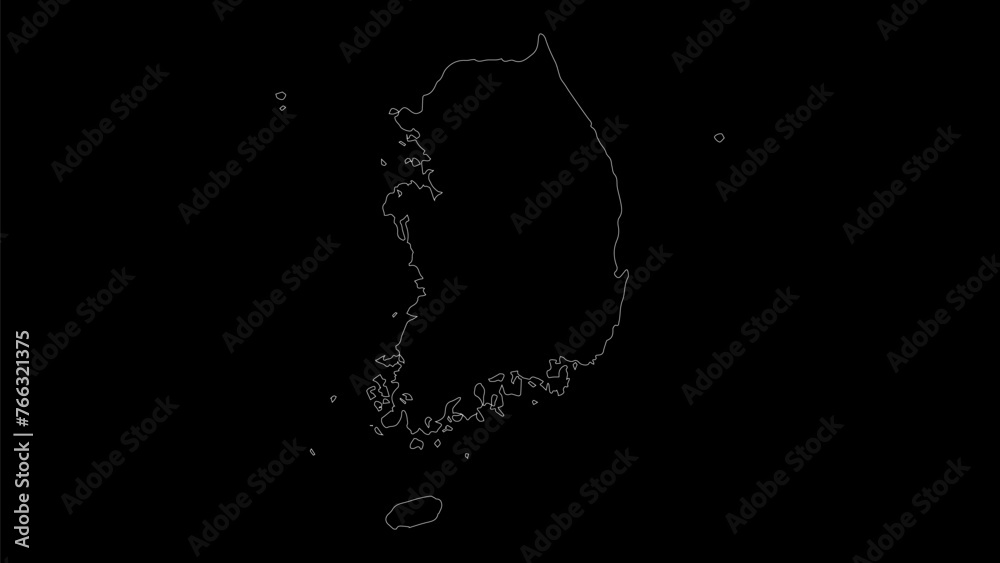 Obraz premium South Korea map vector illustration. Drawing with a white line on a black background.