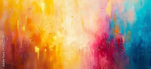 KS Abstract background with pink blue and yellow paint.