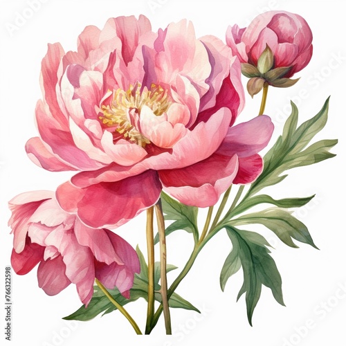 Watercolor peony clipart with delicate petals and vibrant hues  isolated on white background
