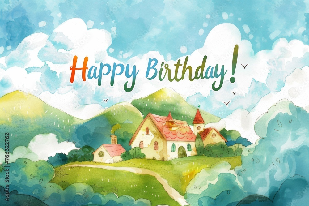 Naklejka premium postcard happy birthday watercolor