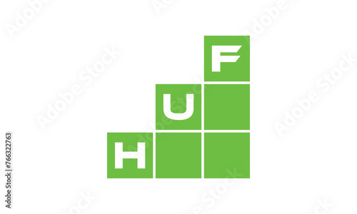 HUF initial letter financial logo design vector template. economics, growth, meter, range, profit, loan, graph, finance, benefits, economic, increase, arrow up, grade, grew up, topper, company, scale