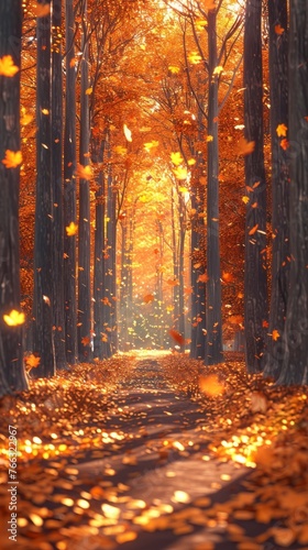 Design an autumn forest scene in 3D Blender minimal and natural