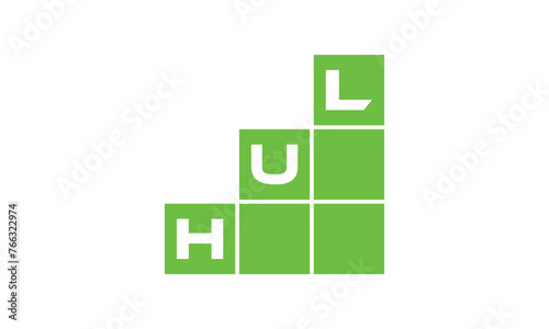 HUL initial letter financial logo design vector template. economics, growth, meter, range, profit, loan, graph, finance, benefits, economic, increase, arrow up, grade, grew up, topper, company, scale