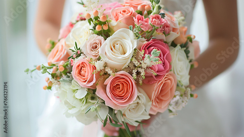bride hand with big wedding bouquet