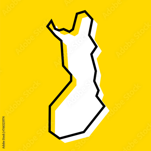 Finland country simplified map. White silhouette with thick black contour on yellow background. Simple vector icon