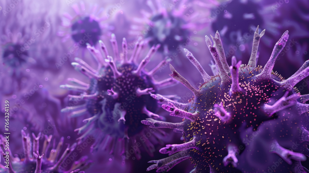 Purple spherical structures representing microscopic pathogens. Purple spherical structures representing microscopic pathogens.