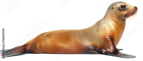  A close-up photograph of a sea lion lying on its back with its mouth open and tongue extended photo