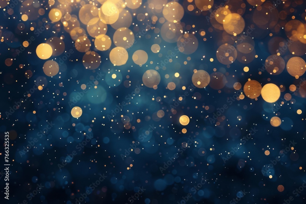 Dark blue and gold abstract background, Christmas golden light particles bokeh, holiday concept