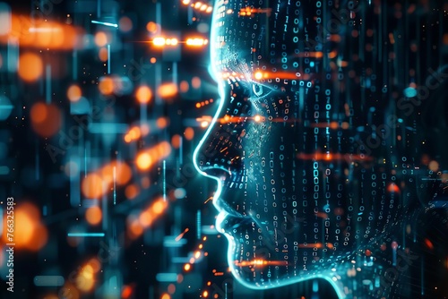 Deep learning artificial intelligence algorithms for technological singularity, futuristic AI concept, digital 3D illustration photo