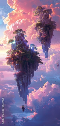 Dreamy Pastel Skies with Surreal Floating Islands Generative AI