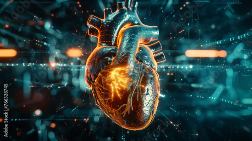 A digital screen displaying a human heart