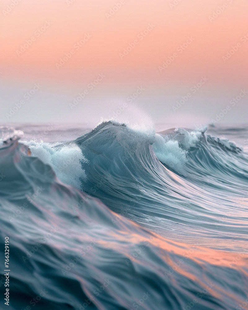Pastel abstract waves, soft glow, wide view, rare beauty, serene mood