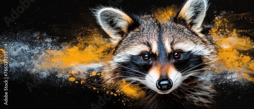  Raccoon face painted in black and yellow © Wall