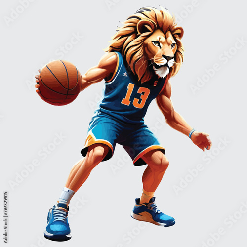 vector isolated mascot lion playing basketball, clipart