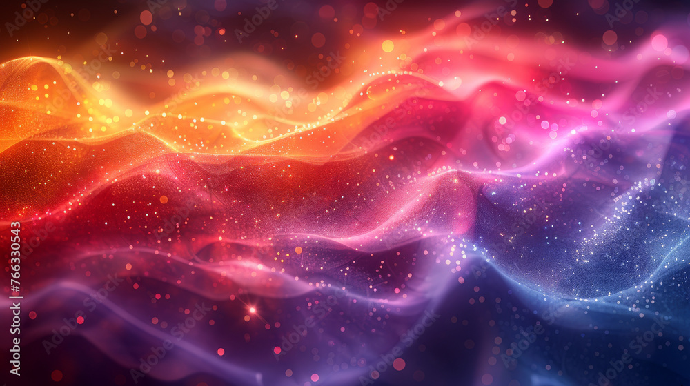 This image shows colorful digital waves flowing with a dreamy particle effect overlay, symbolizing connectivity and digital networks This image shows colorful digital waves flowing with a dreamy particle effect overlay, symbolizing connectivity and digital networks