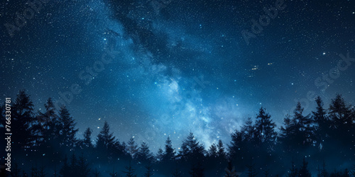 Starry sky with trees background, banner