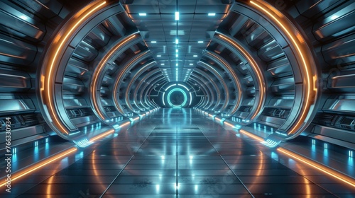 Futuristic Tunnel With Neon Lights