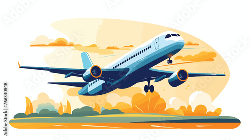 Airplane Landing or Taking Off flat vector isolated o