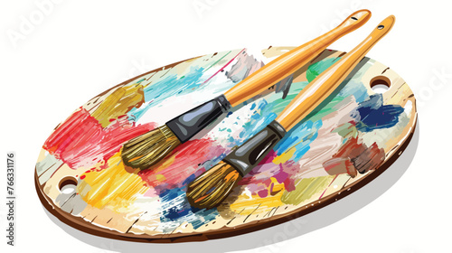 Artist Paintbrushes on Palette flat vector isolated o