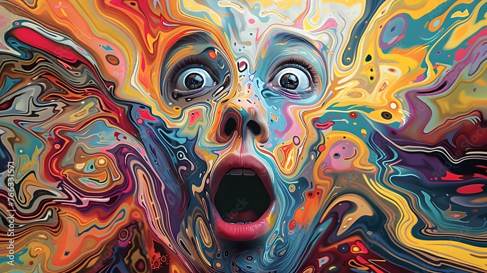 Vibrant Swirling Patterns Surrounding an Expressive Abstract Face in a Surreal Psychedelic Composition Vibrant Swirling Patterns Surrounding an Expressive Abstract Face in a Surreal Psychedelic Composition