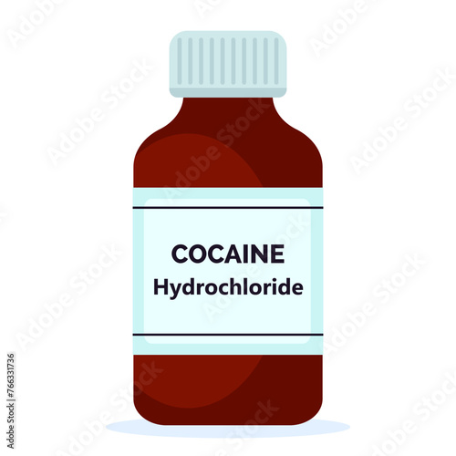 Cocaine hydrochloride in dark glass bottle isolated on white background vector illustration