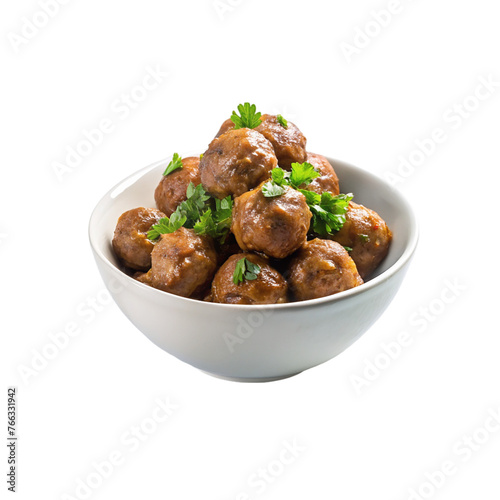 Meatballs in a bowl isolated on transparent background.