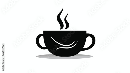 Black icon of bowl with hot drink. flat vector isolat