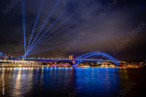 Sydney, Australia - Sydney Harbour Bridge illuminated during Vivid Sydney, the annual festival of light, music and ideas.