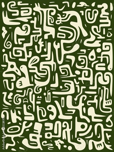 Repeated pattern of abstract lines and symbols  minimalistic maze labyrinth concept