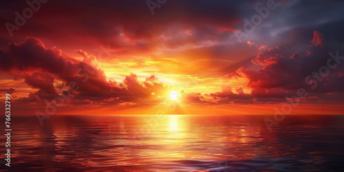 sunset in sea tropical beach seascape horizon, Orange and golden sunset sky calmness tranquil relaxing, banner
