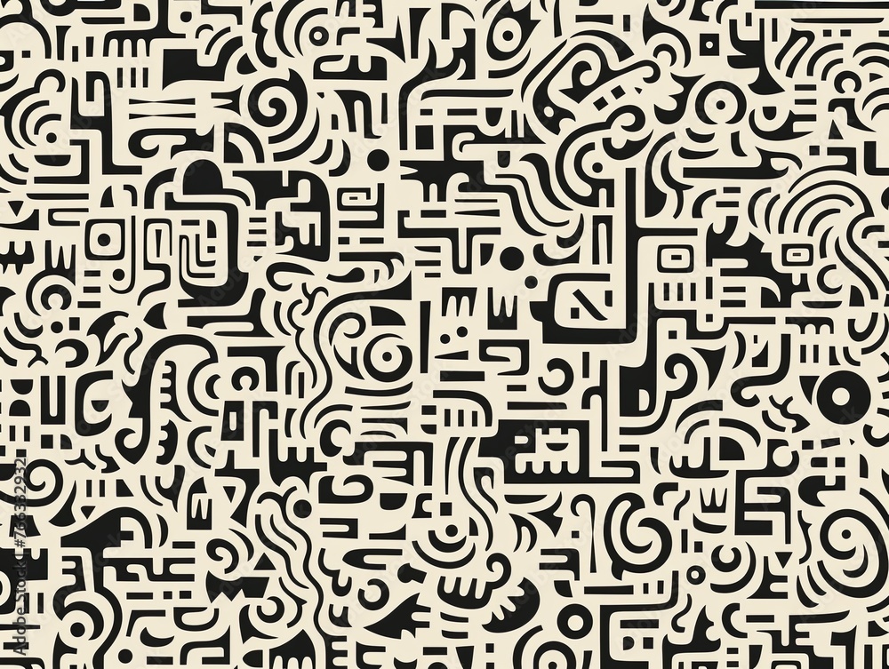 Repeated pattern of abstract lines and symbols, minimalistic maze labyrinth concept